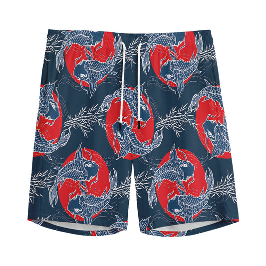 Japanese Koi Carp Fish Pattern Print Men's Sports Shorts