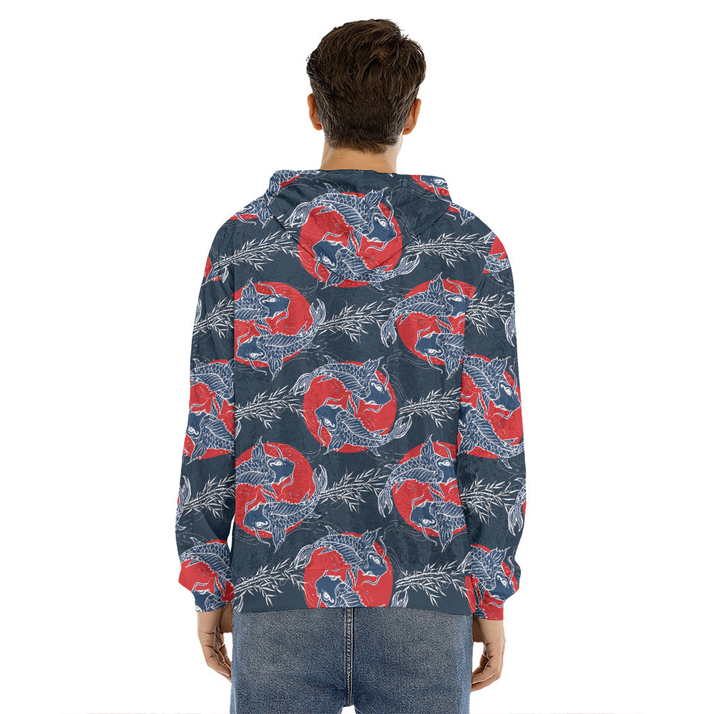 Japanese Koi Carp Fish Pattern Print Men's Velvet Pullover Hoodie