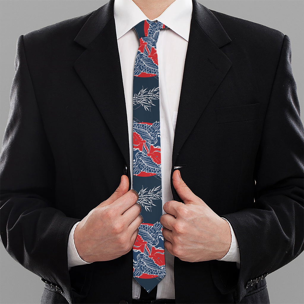 Japanese Koi Carp Fish Pattern Print Necktie