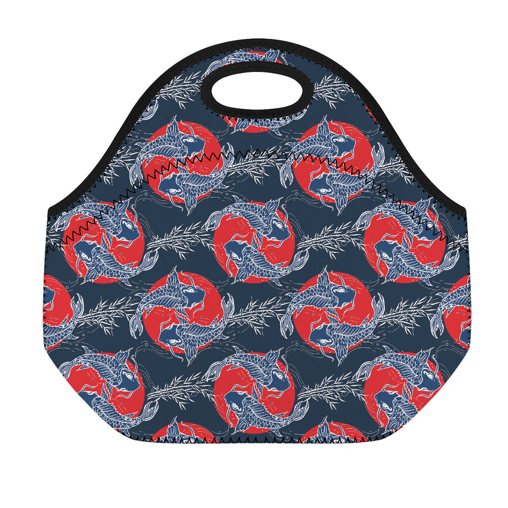 Japanese Koi Carp Fish Pattern Print Neoprene Lunch Bag