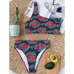 Japanese Koi Carp Fish Pattern Print One Shoulder Bikini Top