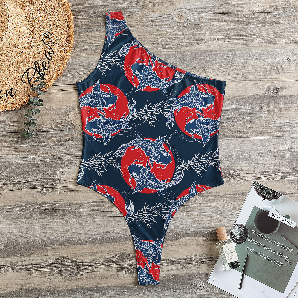 Japanese Koi Carp Fish Pattern Print One Shoulder Bodysuit