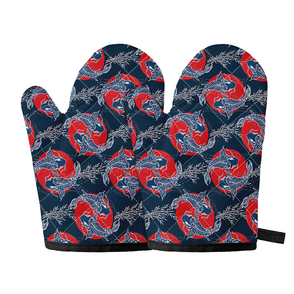 Japanese Koi Carp Fish Pattern Print Oven Mitts