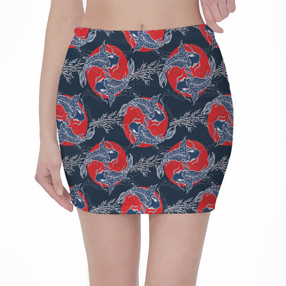 Japanese Koi Carp Fish Pattern Print Pencil Mini Skirt