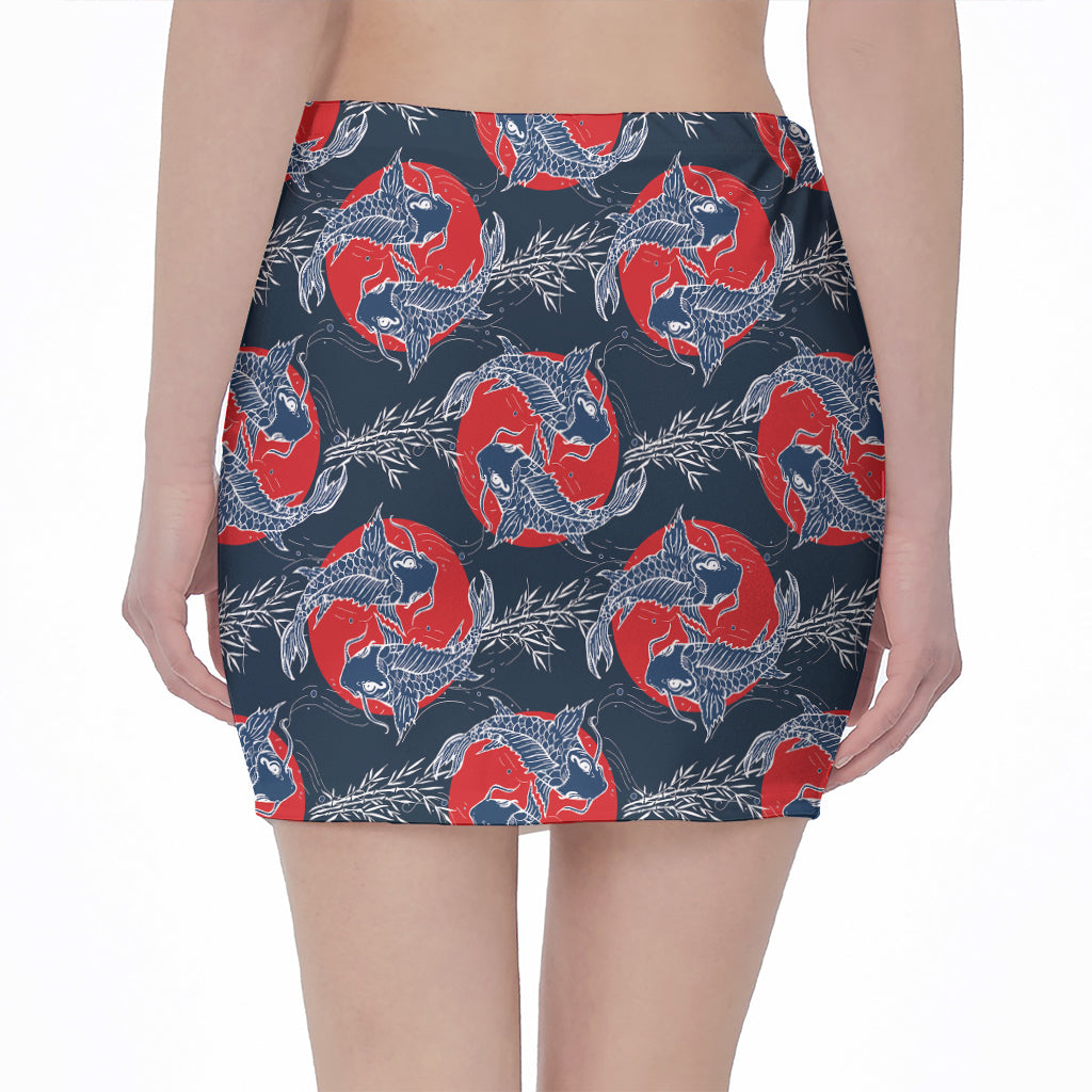 Japanese Koi Carp Fish Pattern Print Pencil Mini Skirt