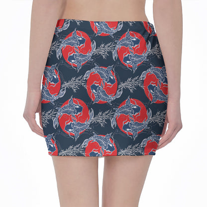 Japanese Koi Carp Fish Pattern Print Pencil Mini Skirt