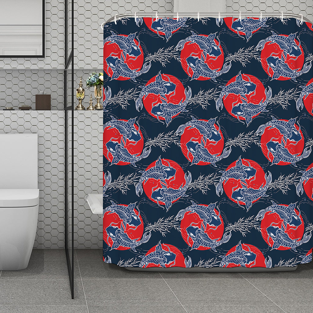 Japanese Koi Carp Fish Pattern Print Polyester Shower Curtain