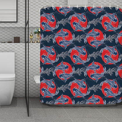 Japanese Koi Carp Fish Pattern Print Polyester Shower Curtain