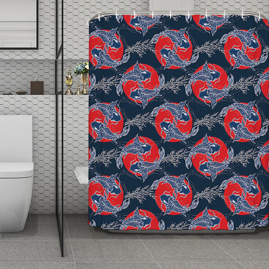 Japanese Koi Carp Fish Pattern Print Polyester Shower Curtain