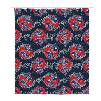 Japanese Koi Carp Fish Pattern Print Polyester Shower Curtain