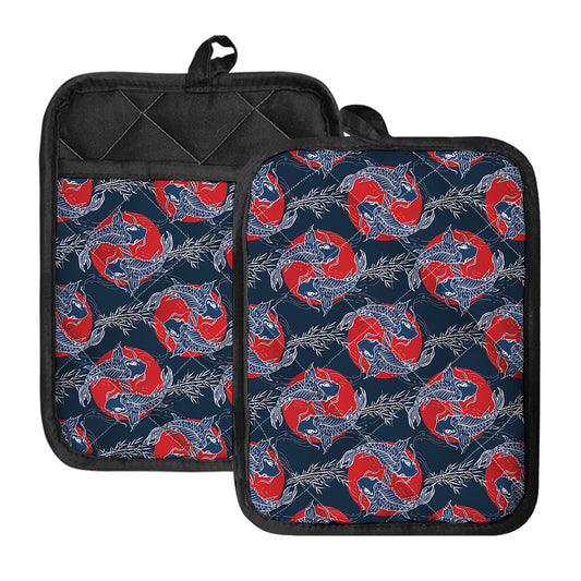 Japanese Koi Carp Fish Pattern Print Pot Holders With Pocket