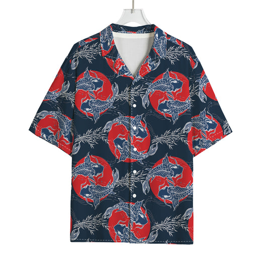 Japanese Koi Carp Fish Pattern Print Rayon Hawaiian Shirt