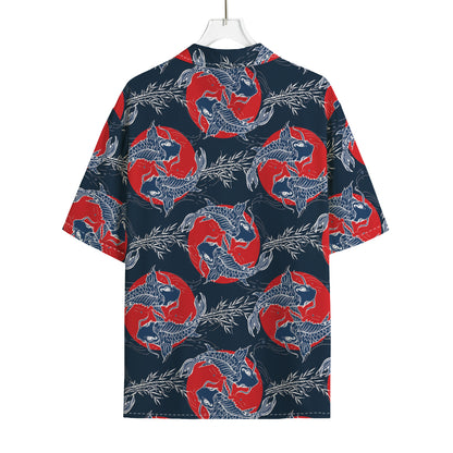 Japanese Koi Carp Fish Pattern Print Rayon Hawaiian Shirt
