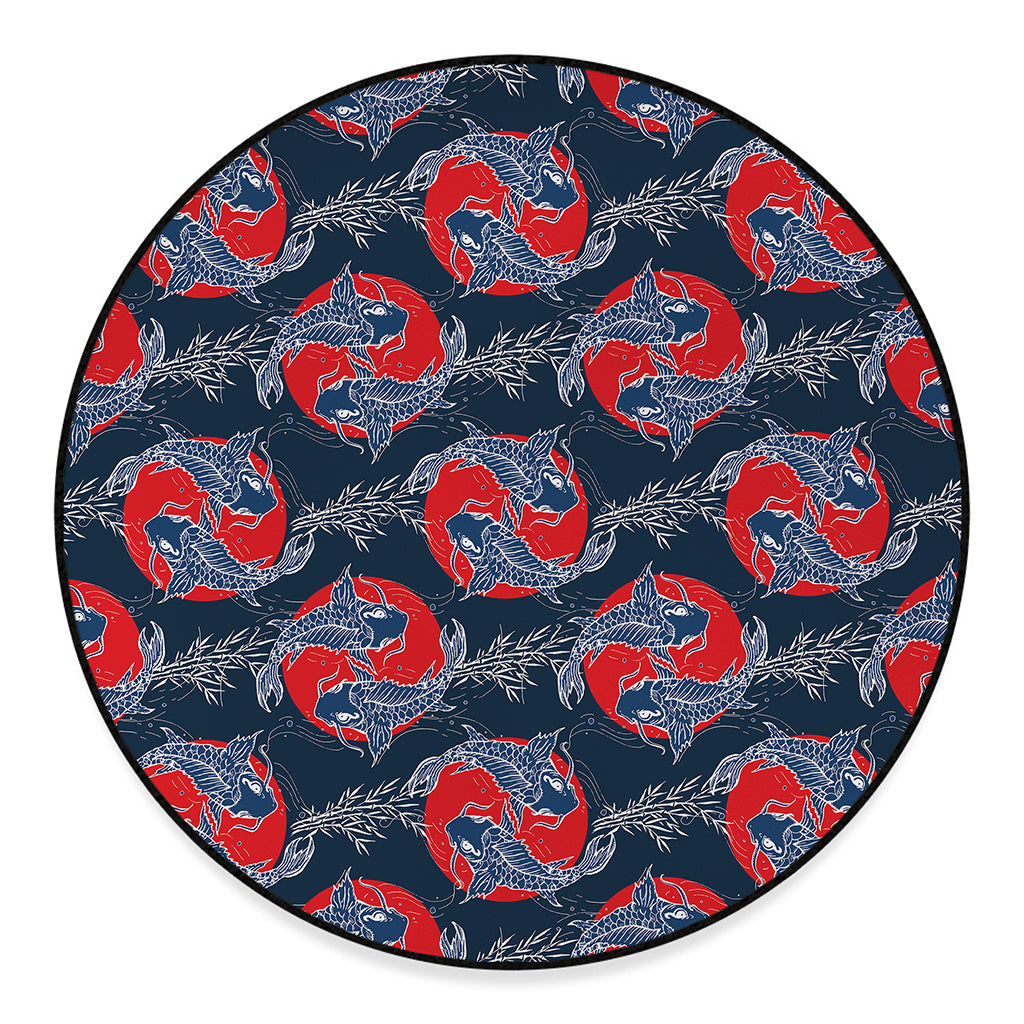 Japanese Koi Carp Fish Pattern Print Round Floor Mat