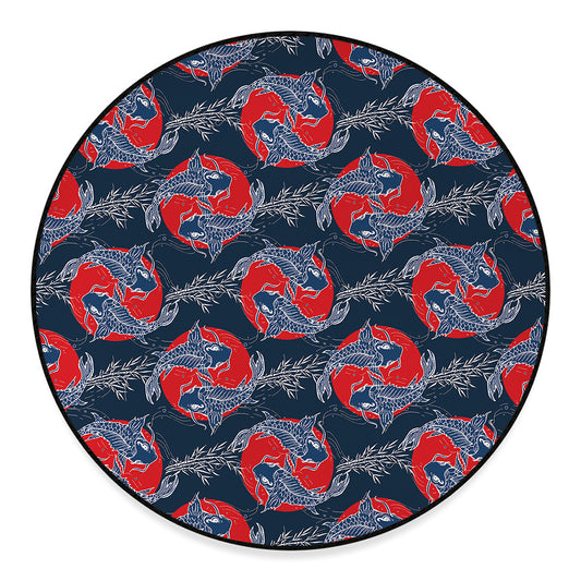 Japanese Koi Carp Fish Pattern Print Round Floor Mat