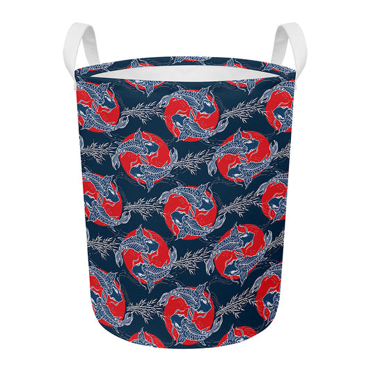 Japanese Koi Carp Fish Pattern Print Round Laundry Basket