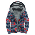 Japanese Koi Carp Fish Pattern Print Sherpa Lined Zip Up Hoodie