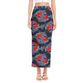 Japanese Koi Carp Fish Pattern Print Side Slit Maxi Skirt