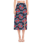 Japanese Koi Carp Fish Pattern Print Side Slit Midi Skirt