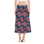Japanese Koi Carp Fish Pattern Print Side Slit Midi Skirt
