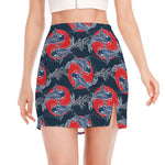Japanese Koi Carp Fish Pattern Print Side Slit Mini Skirt