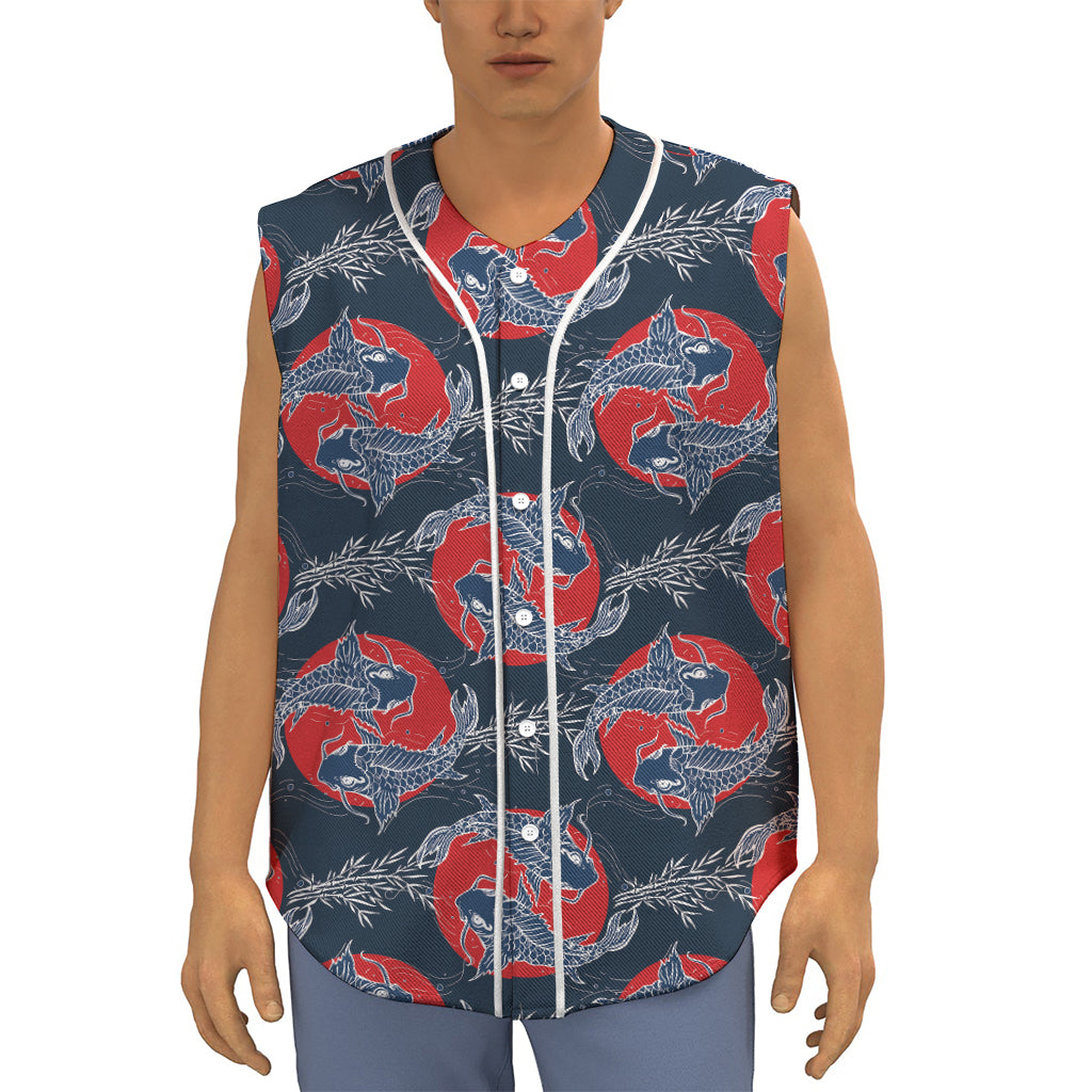 Japanese Koi Carp Fish Pattern Print Sleeveless Baseball Jersey