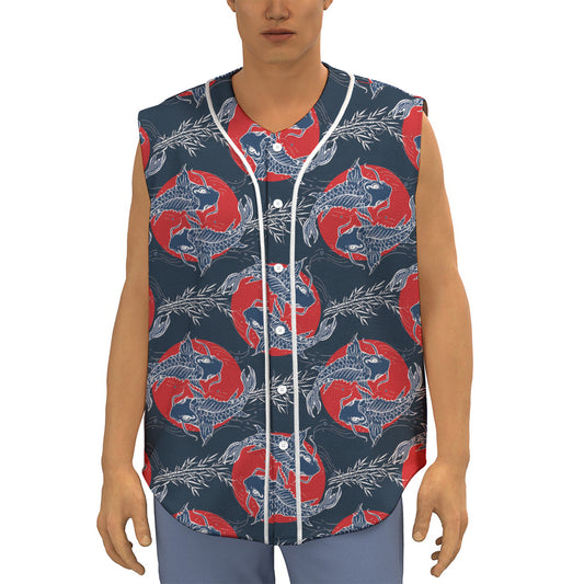 Japanese Koi Carp Fish Pattern Print Sleeveless Baseball Jersey