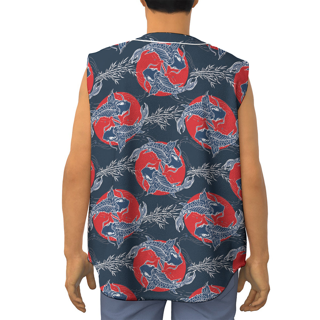 Japanese Koi Carp Fish Pattern Print Sleeveless Baseball Jersey