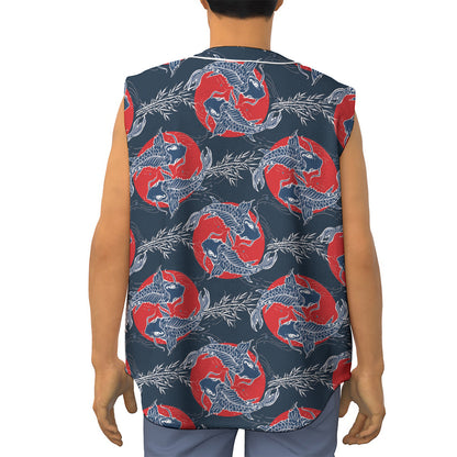 Japanese Koi Carp Fish Pattern Print Sleeveless Baseball Jersey