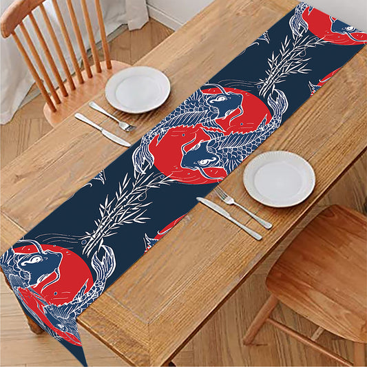 Japanese Koi Carp Fish Pattern Print Table Runner