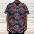 Japanese Koi Carp Fish Pattern Print Textured Short Sleeve Shirt