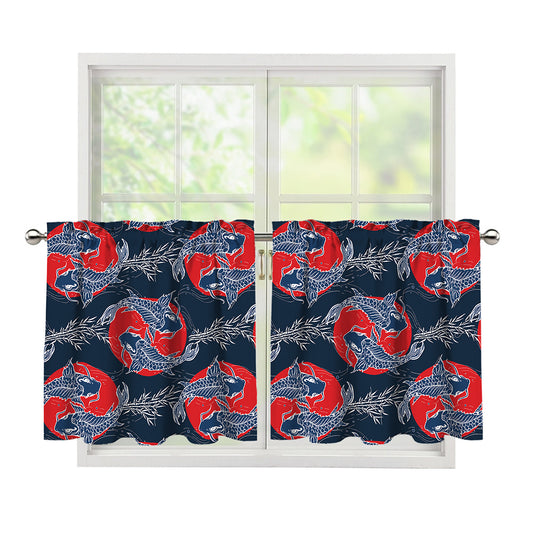 Japanese Koi Carp Fish Pattern Print Tier Curtains