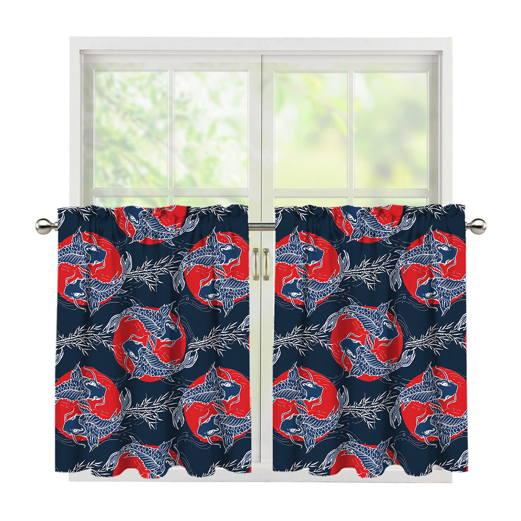 Japanese Koi Carp Fish Pattern Print Tier Curtains