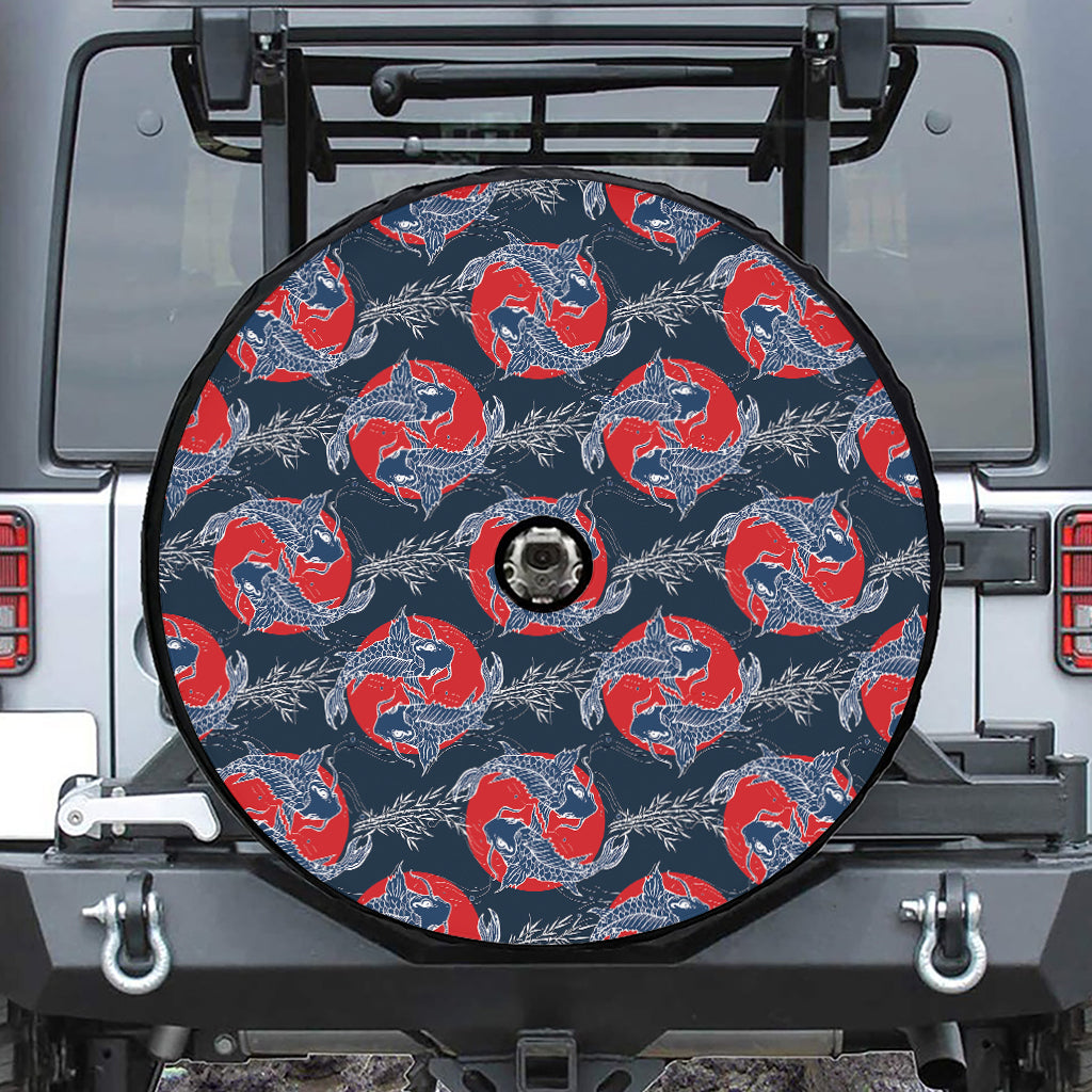 Japanese Koi Carp Fish Pattern Print Tire Cover With Camera Hole