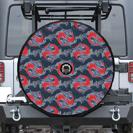 Japanese Koi Carp Fish Pattern Print Tire Cover With Camera Hole