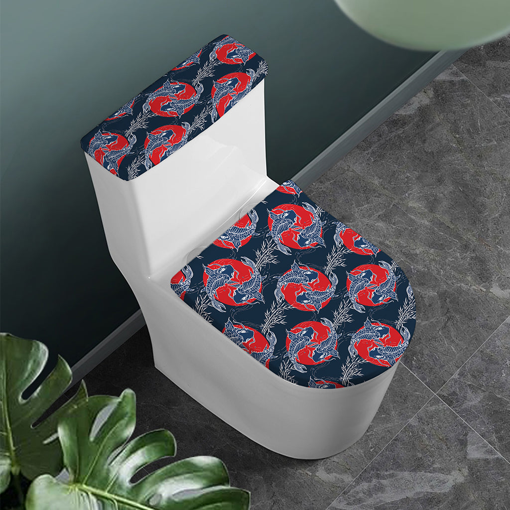 Japanese Koi Carp Fish Pattern Print Toilet Lid And Tank Cover Set