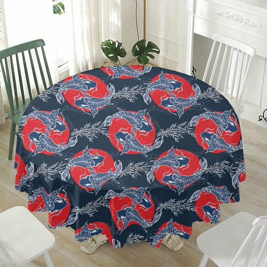 Japanese Koi Carp Fish Pattern Print Waterproof Round Tablecloth