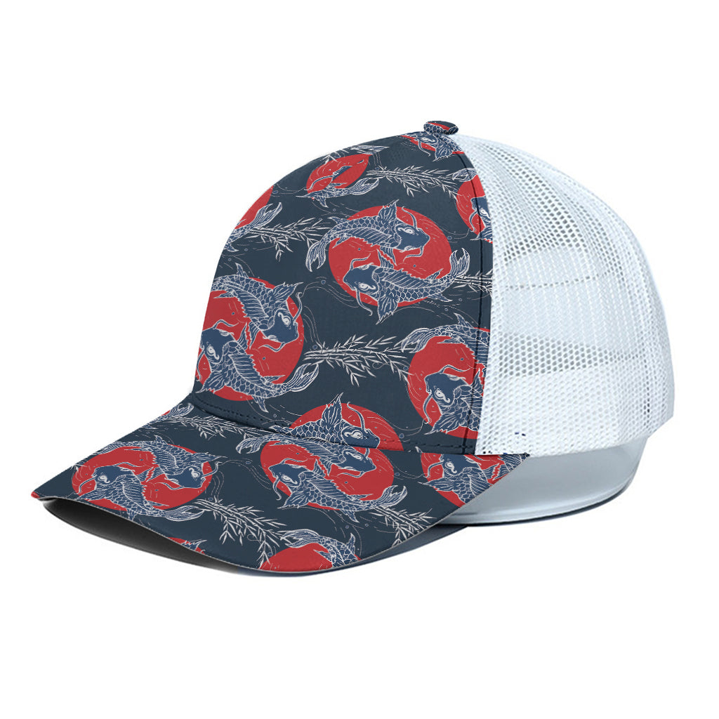 Japanese Koi Carp Fish Pattern Print White Mesh Trucker Cap