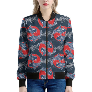 Japanese Koi Carp Fish Pattern Print Women's Bomber Jacket