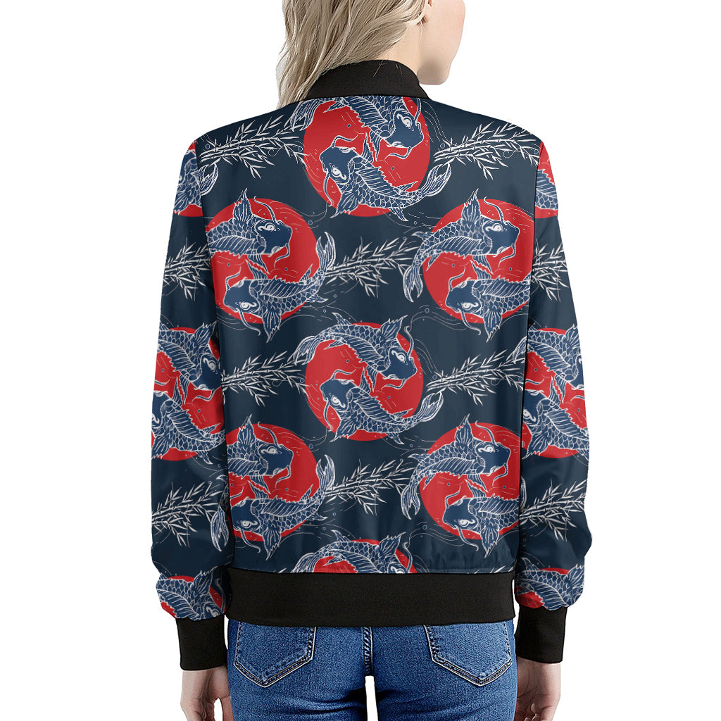 Japanese Koi Carp Fish Pattern Print Women's Bomber Jacket