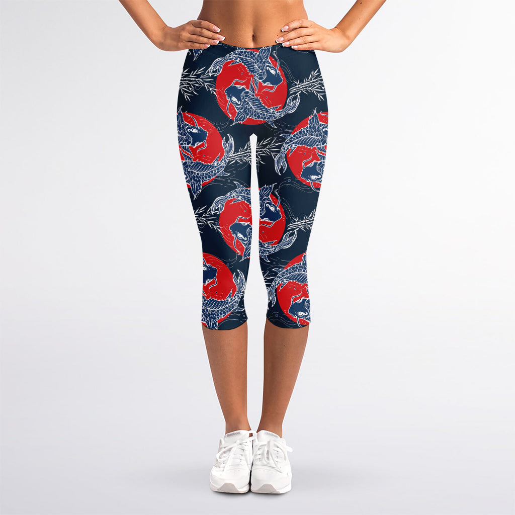 Japanese Koi Carp Fish Pattern Print Women's Capri Leggings