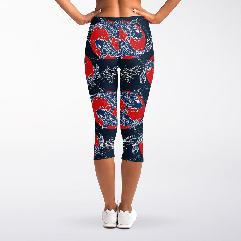 Japanese Koi Carp Fish Pattern Print Women's Capri Leggings
