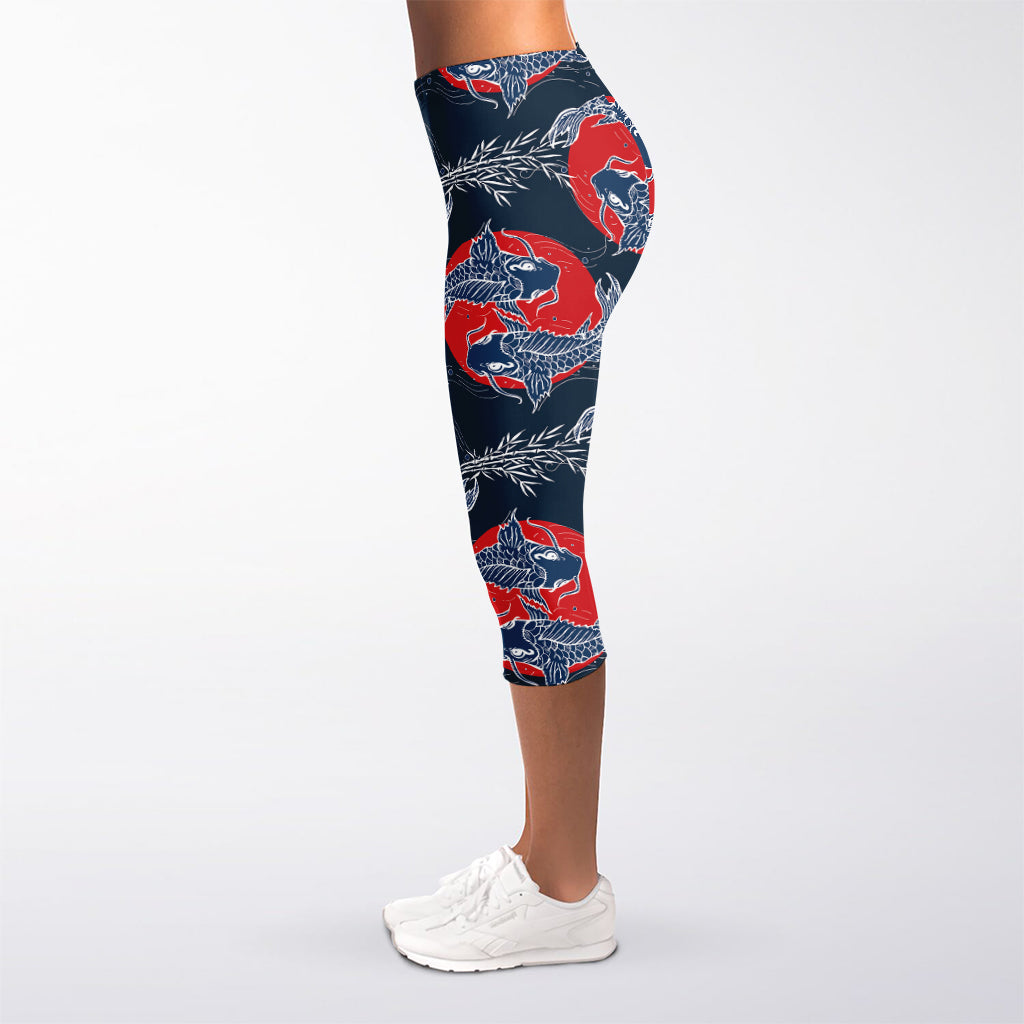 Japanese Koi Carp Fish Pattern Print Women's Capri Leggings