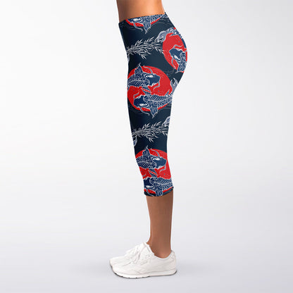 Japanese Koi Carp Fish Pattern Print Women's Capri Leggings
