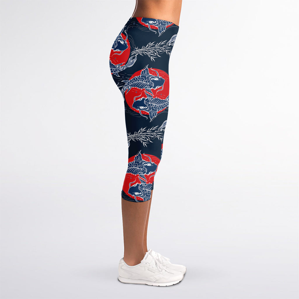 Japanese Koi Carp Fish Pattern Print Women's Capri Leggings