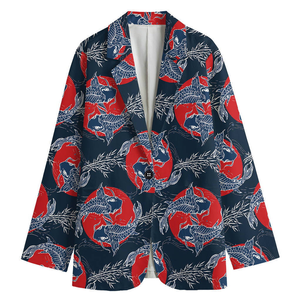 Japanese Koi Carp Fish Pattern Print Women's Cotton Blazer
