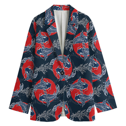 Japanese Koi Carp Fish Pattern Print Women's Cotton Blazer