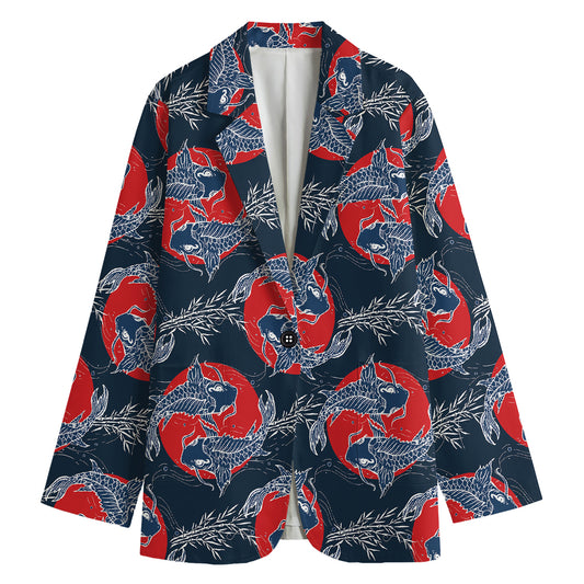 Japanese Koi Carp Fish Pattern Print Women's Cotton Blazer