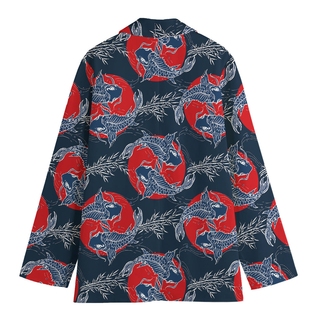 Japanese Koi Carp Fish Pattern Print Women's Cotton Blazer