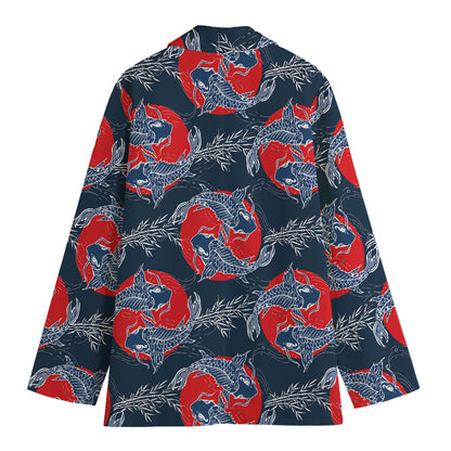 Japanese Koi Carp Fish Pattern Print Women's Cotton Blazer